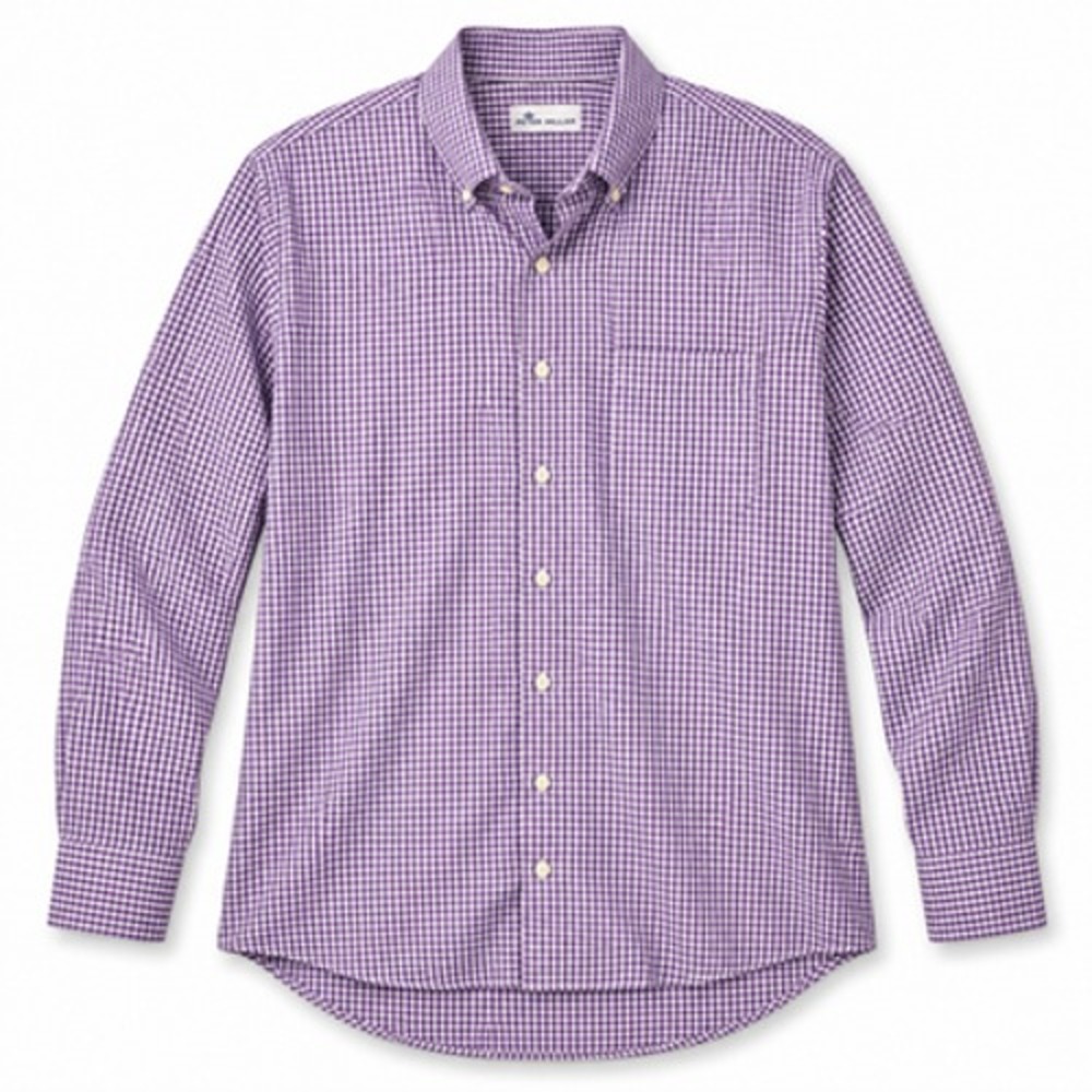 Peter Millar Shirt Mens 2XL Purple Gingham Cotton Silk Button Down Classic Fit